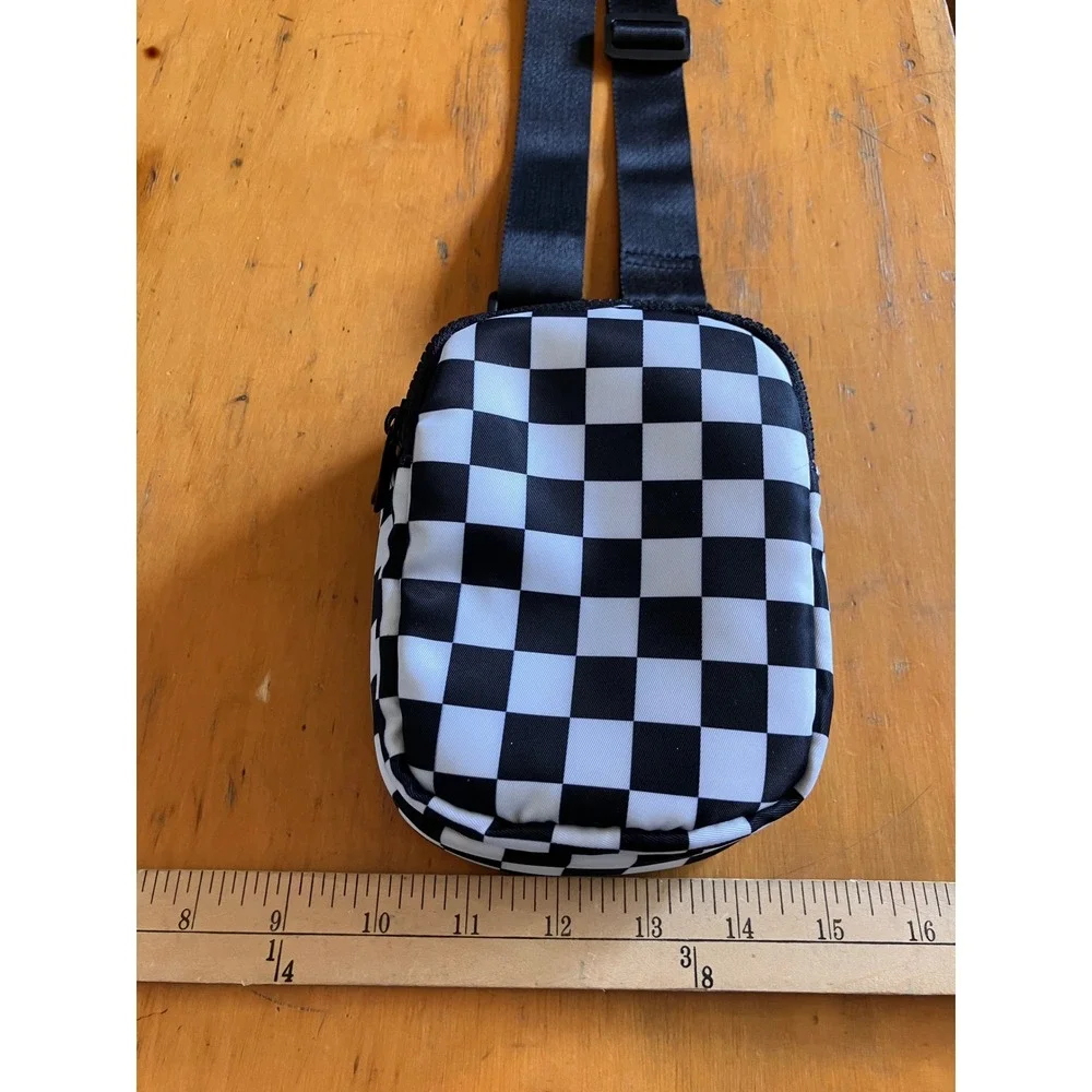 Crossbody Bag Small Black White Checkered Festival Shoulder Bag